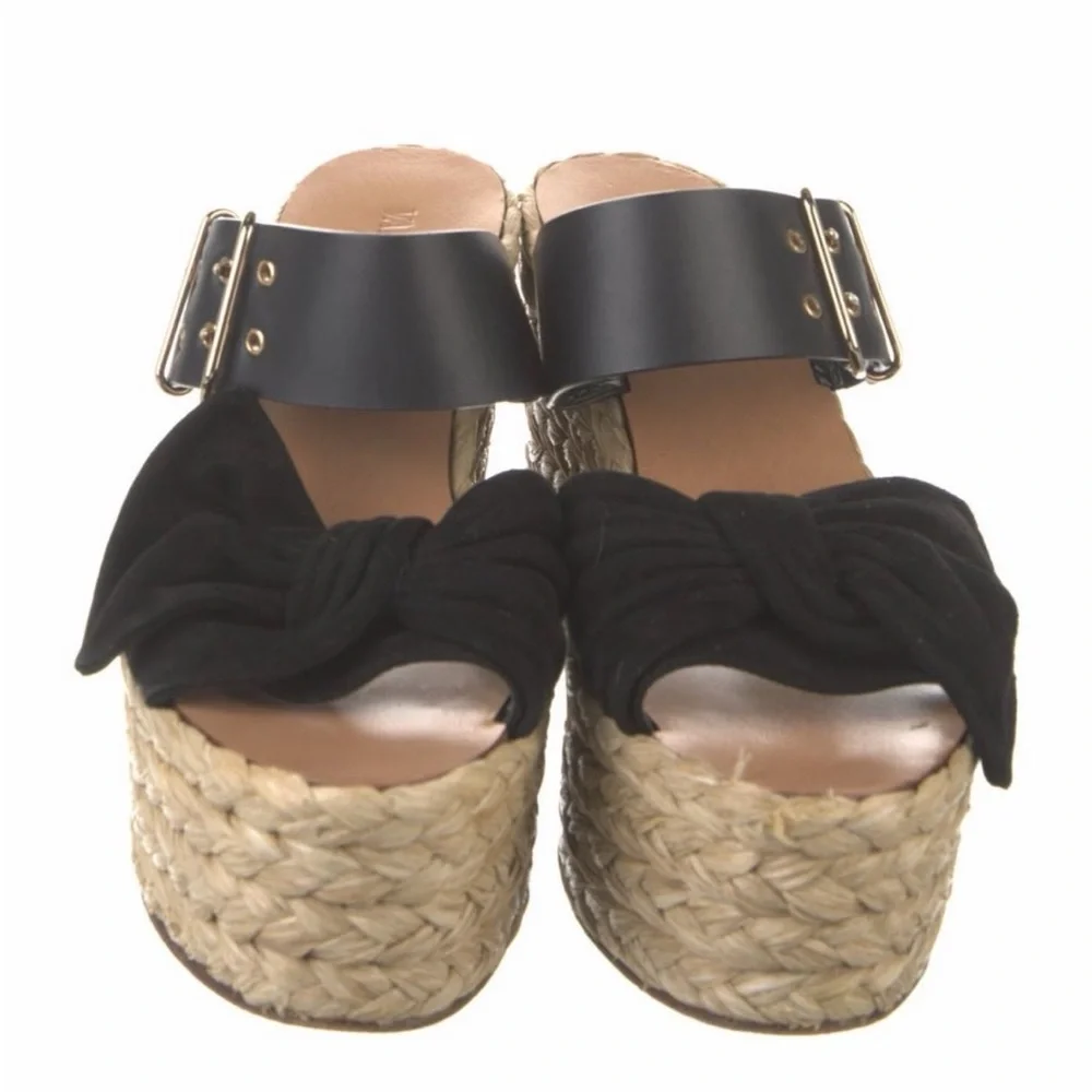 Black Espadrille Wedge Sandal with Bow - Women VALENTINO